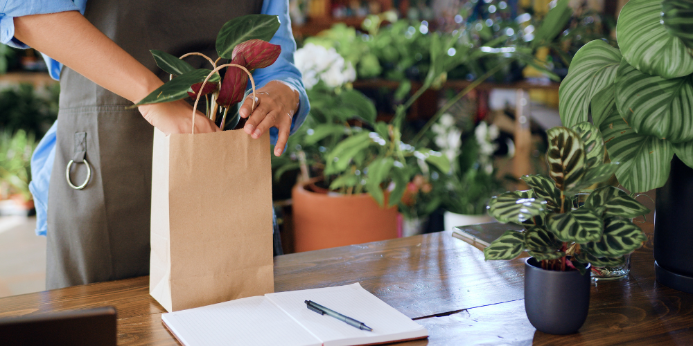 Dig Marketing-Sherwood Park-Alberta-data driven marketing-woman placing purchased plant in bag